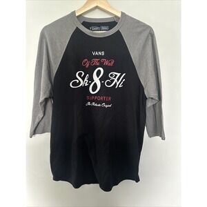 VANS Off The Wall Men's Medium SK-8-Hi Short Baseball Style Black Gray Tee